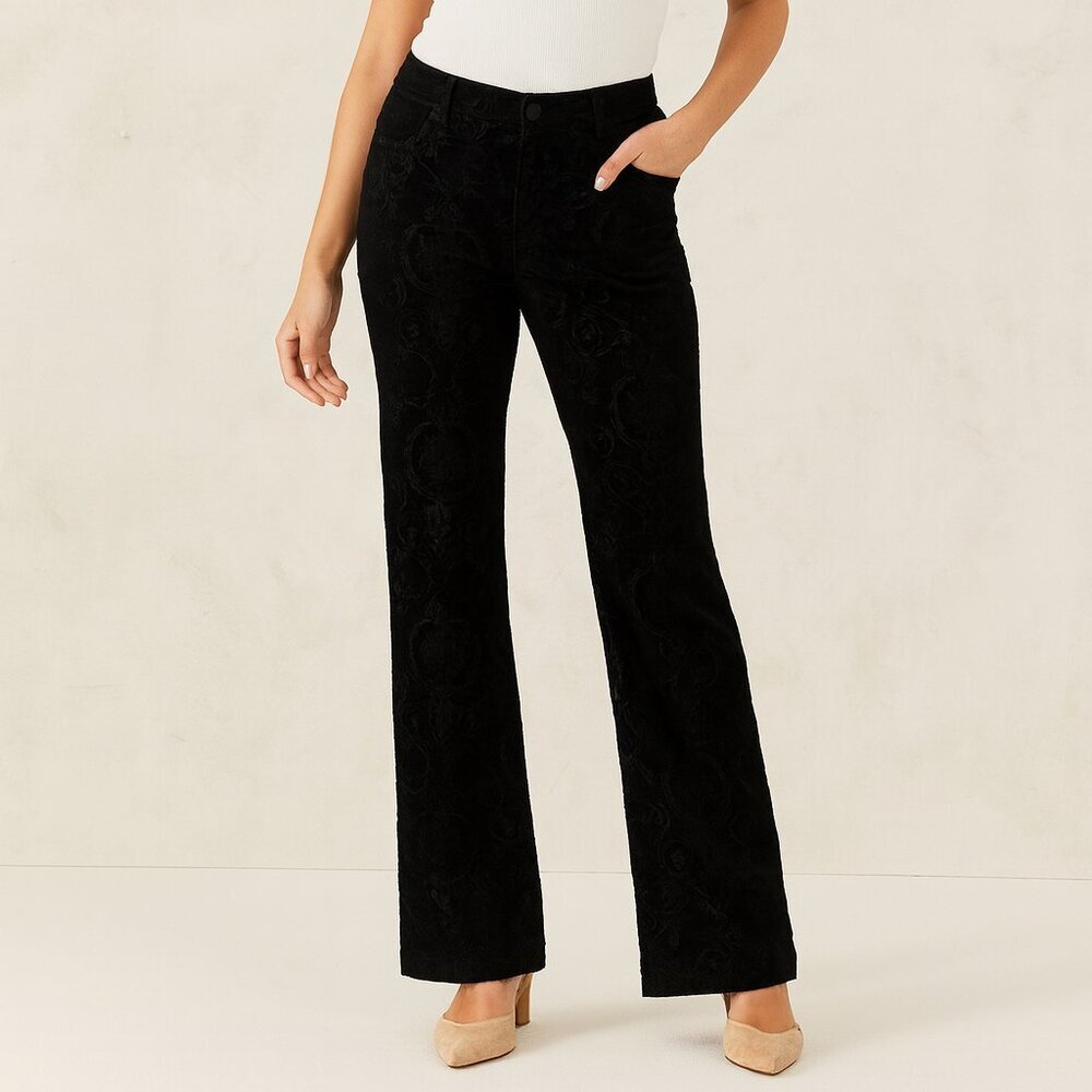 New‎ St John Black Velvet Brocade Fashion Fit Straight Leg Ankle Pants